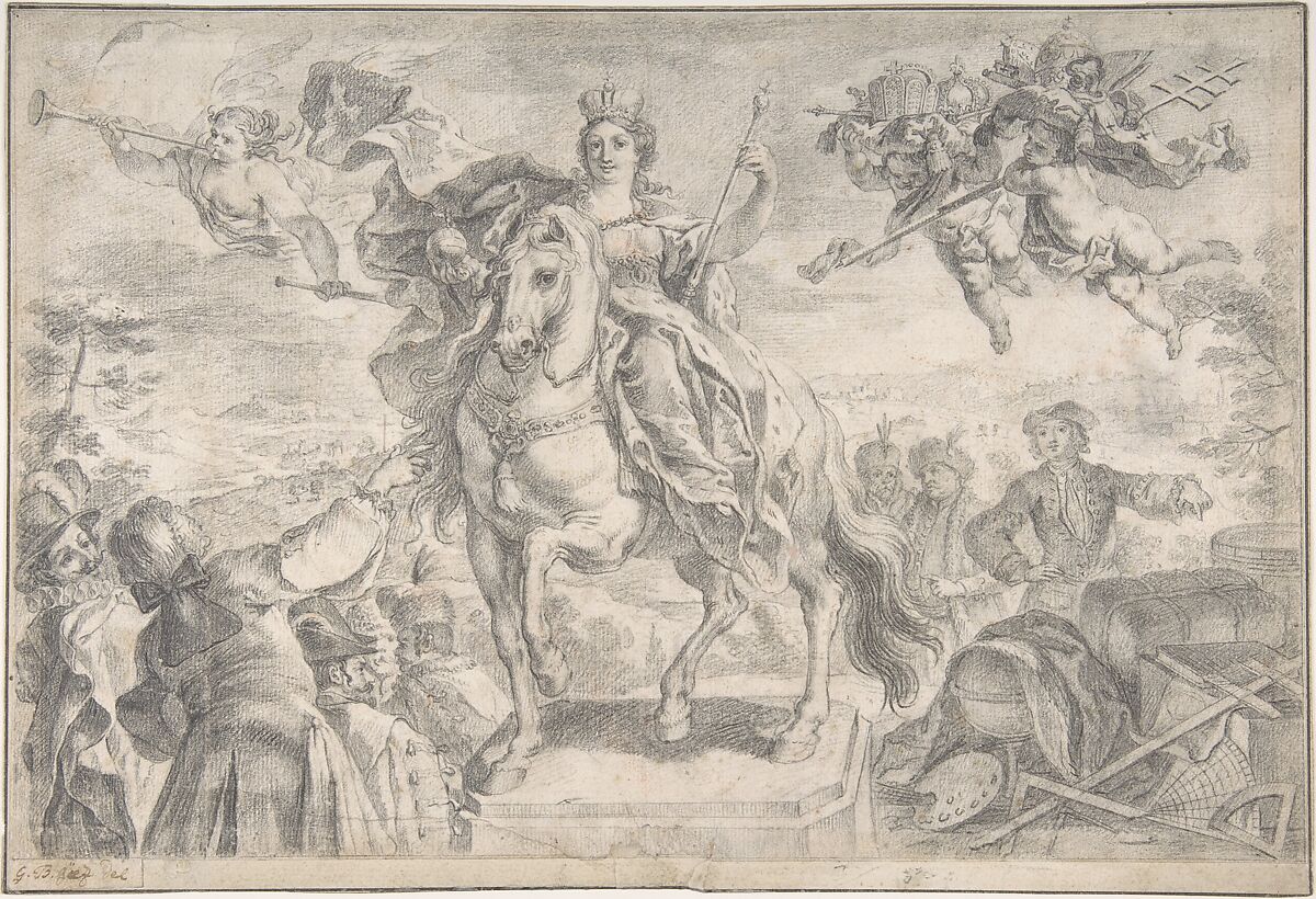 Allegory of Europe, from the Four Continents, Gottfried Bernhard Goetz (German, Velehrad 1708–1774 Augsburg), Graphite 