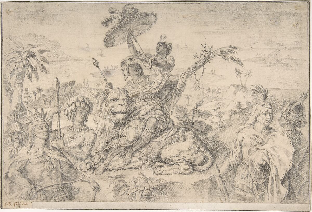 Allegory of Africa, Gottfried Bernhard Goetz (German, Velehrad 1708–1774 Augsburg), Black chalk (and graphite?) 