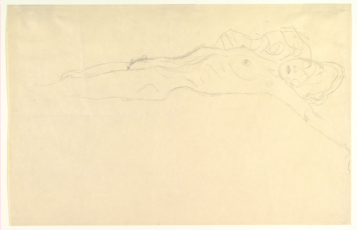 Reclining Nude with Outstretched Left Arm, Gustav Klimt (Austrian, Baumgarten 1862–1918 Vienna), Graphite 