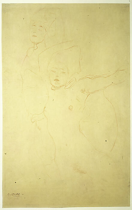 Two Reclining Nudes, Gustav Klimt (Austrian, Baumgarten 1862–1918 Vienna), Colored pencil
