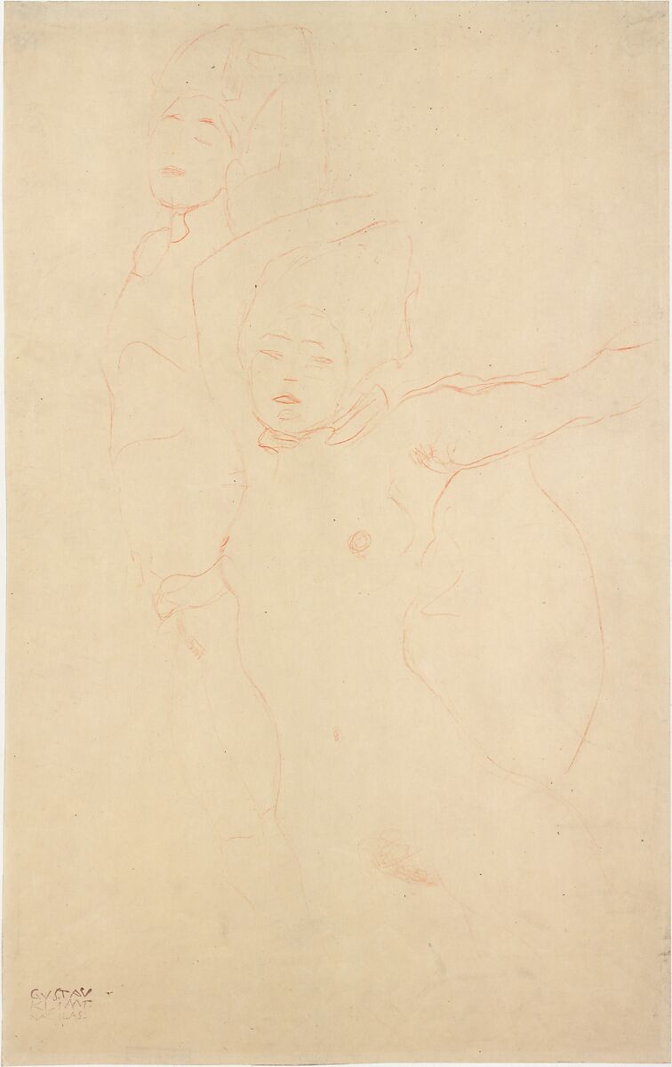 Two Reclining Nudes, Gustav Klimt (Austrian, Baumgarten 1862–1918 Vienna), Colored pencil