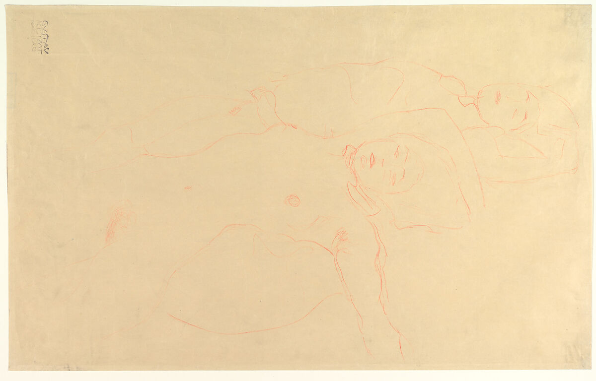 Two Reclining Nudes, Gustav Klimt  Austrian, Colored pencil