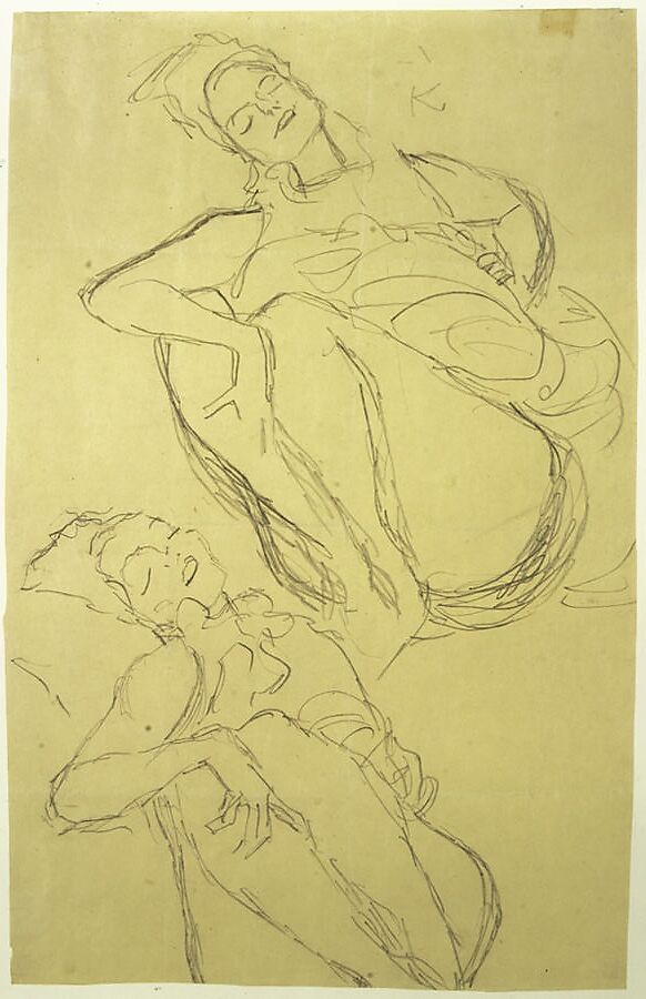 Two Studies for a Crouching Woman, Gustav Klimt (Austrian, Baumgarten 1862–1918 Vienna), Graphite