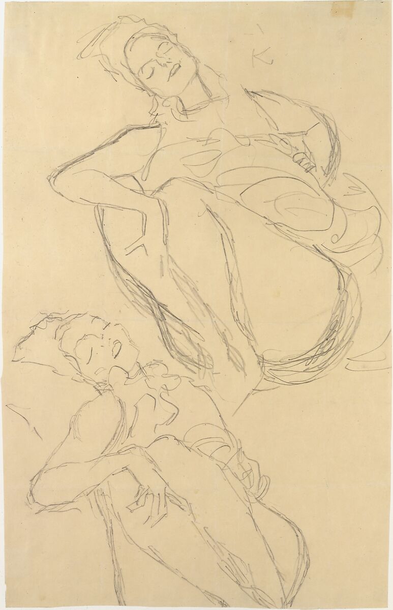 Two Studies for a Crouching Woman, Gustav Klimt (Austrian, Baumgarten 1862–1918 Vienna), Graphite