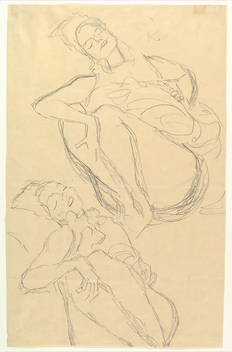 Two Studies for a Crouching Woman, Gustav Klimt  Austrian, Graphite