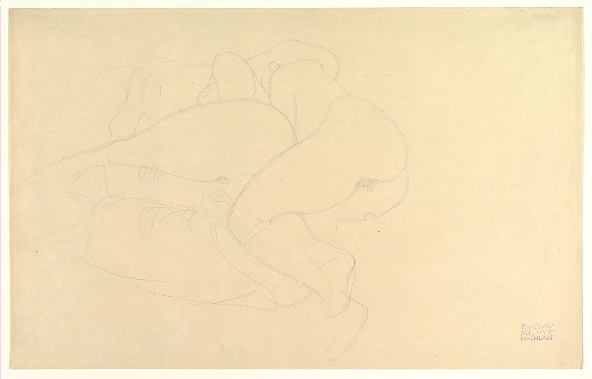 Two Women Friends Reclining, Gustav Klimt  Austrian, Graphite