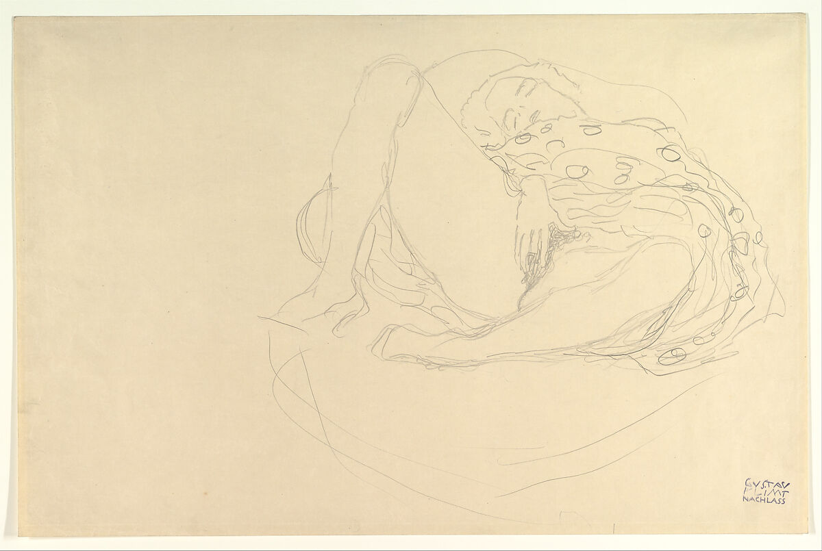 Reclining Nude with Drapery, Gustav Klimt  Austrian, Graphite