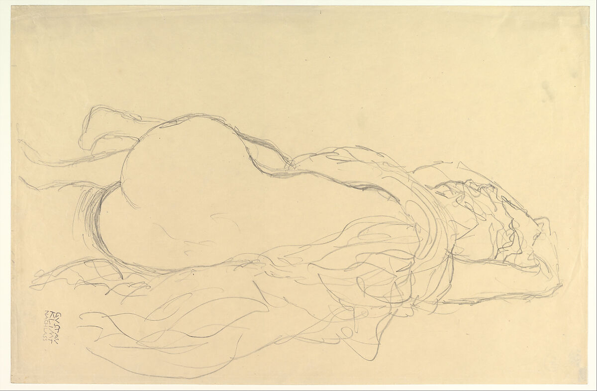 Reclining Nude with Drapery, Back View, Gustav Klimt (Austrian, Baumgarten 1862–1918 Vienna), Graphite 