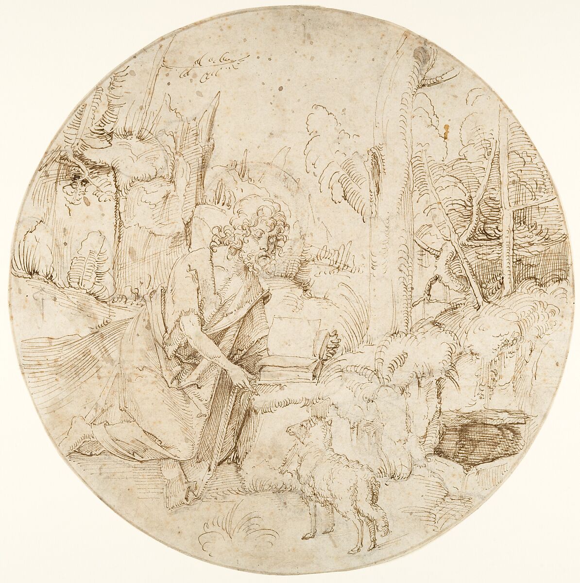 Saint John the Baptist in the Wilderness, Hans Süss von Kulmbach (German, Kulmbach ca. 1480–1522 Nuremberg), Pen and brown ink with traces of black chalk and brush and gray ink 