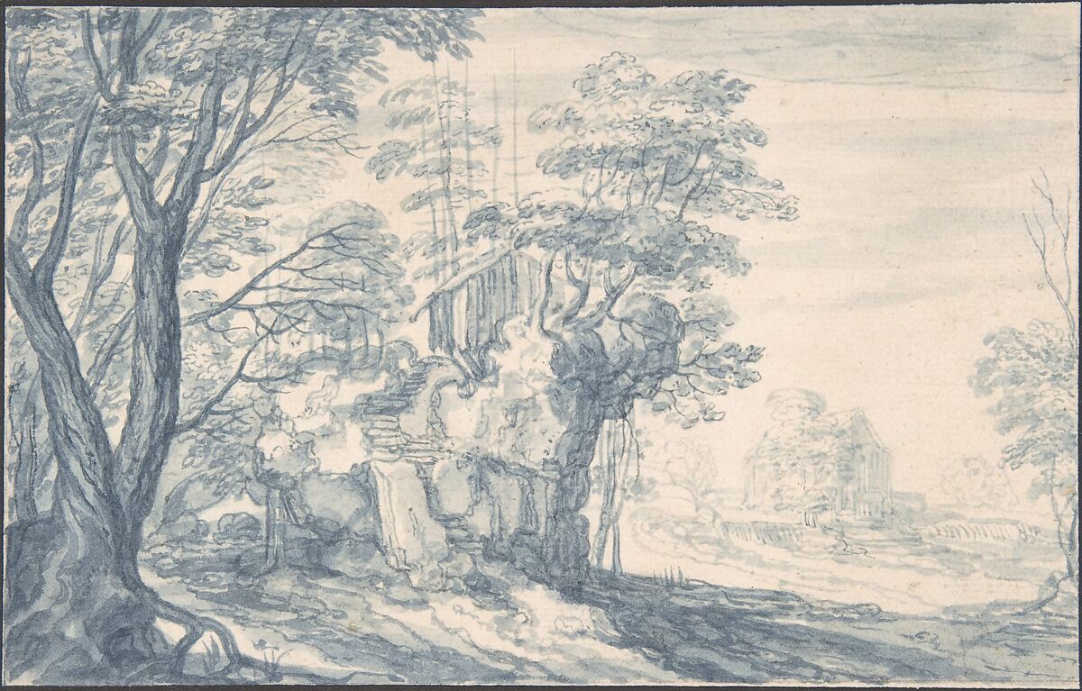 Landscape, Isaak Major (German, Frankfurt am Main ca. 1576–1630/36  Vienna), Pen and blue ink, brush and blue wash 