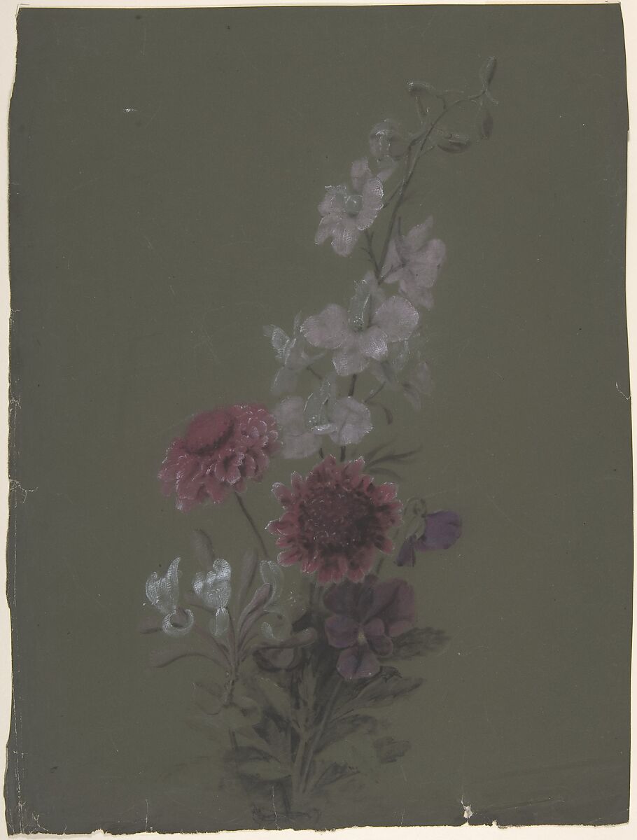 Floral Design, Antoine Berjon (French, Lyon 1754–1843 Lyon), Purple, pink, black, and white chalk 