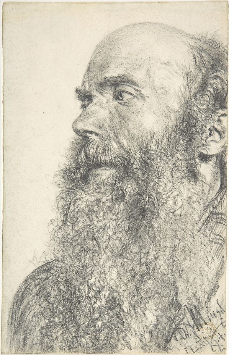 Head of a Bearded Man, Adolph Menzel (German, Breslau 1815–1905 Berlin), Graphite 