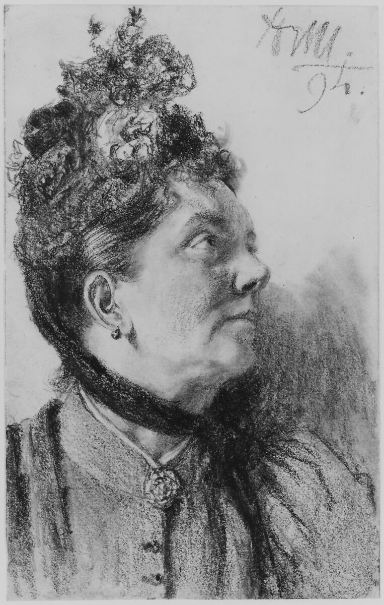 Woman with a Crushed Velvet Hat, Adolph Menzel (German, Breslau 1815–1905 Berlin), Graphite