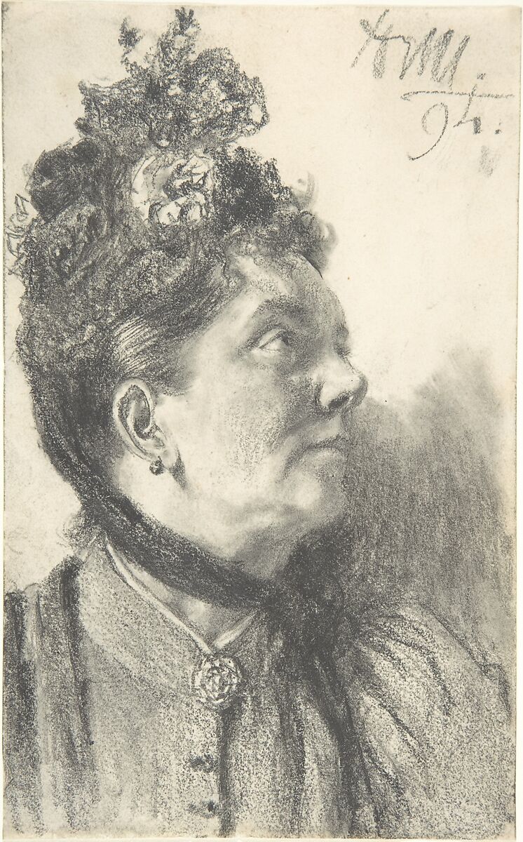 Woman with a Crushed Velvet Hat, Adolph Menzel (German, Breslau 1815–1905 Berlin), Graphite 