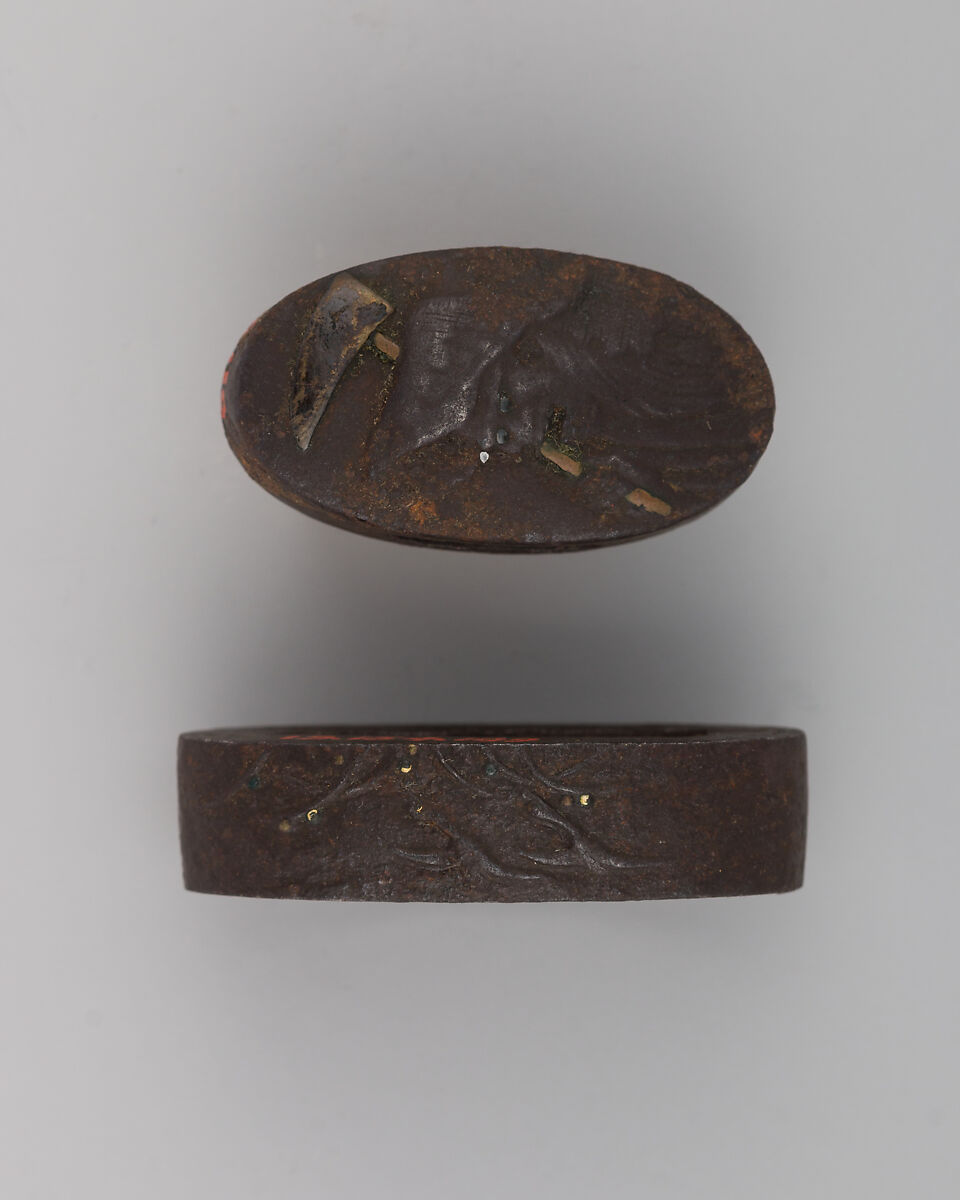 Sword Pommel (Kashira), Iron, gold, copper-silver alloy (shibuichi), Japanese 