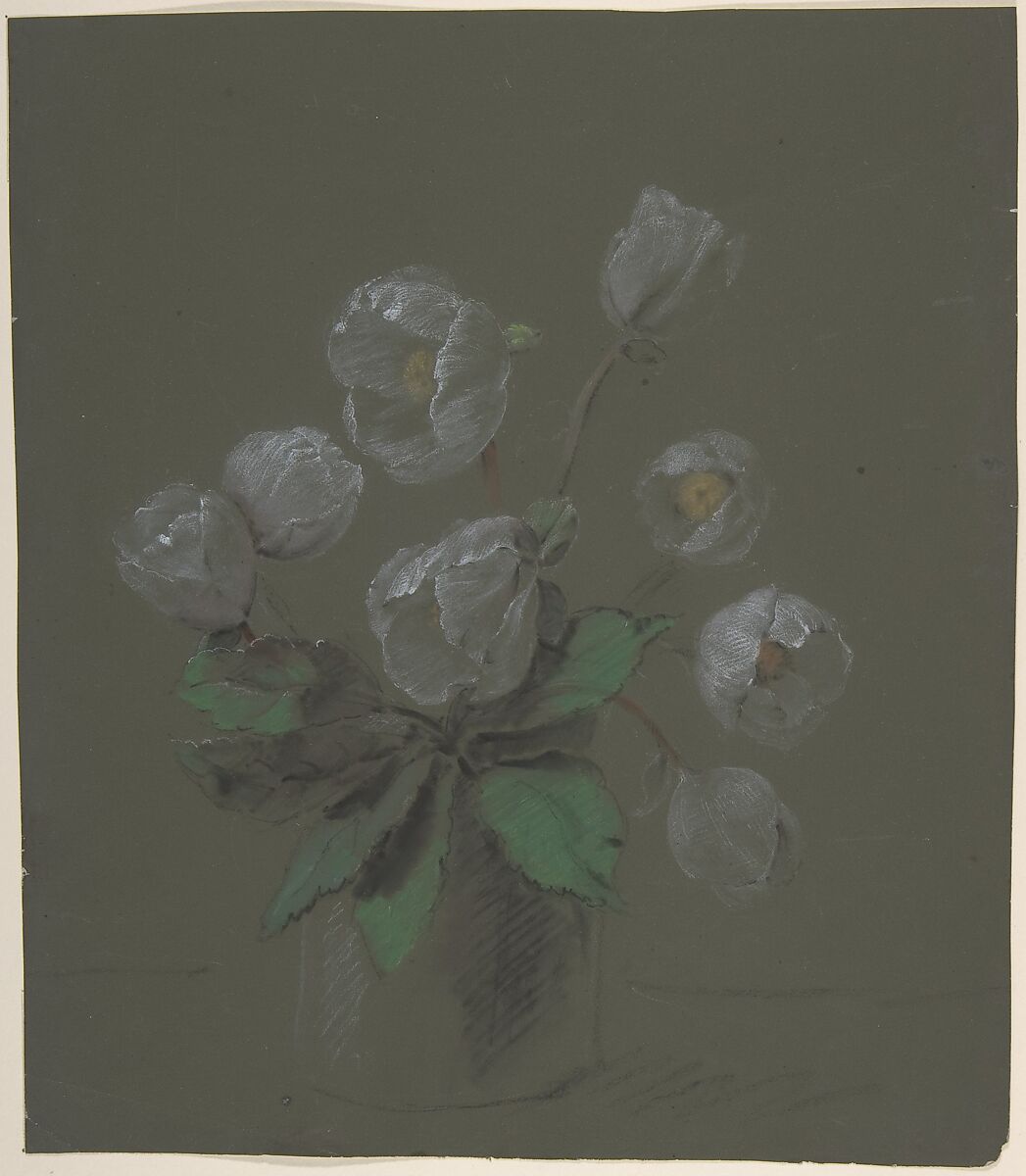 Floral Design, Antoine Berjon (French, Lyon 1754–1843 Lyon), White, black, brown, green, and yellow chalk 