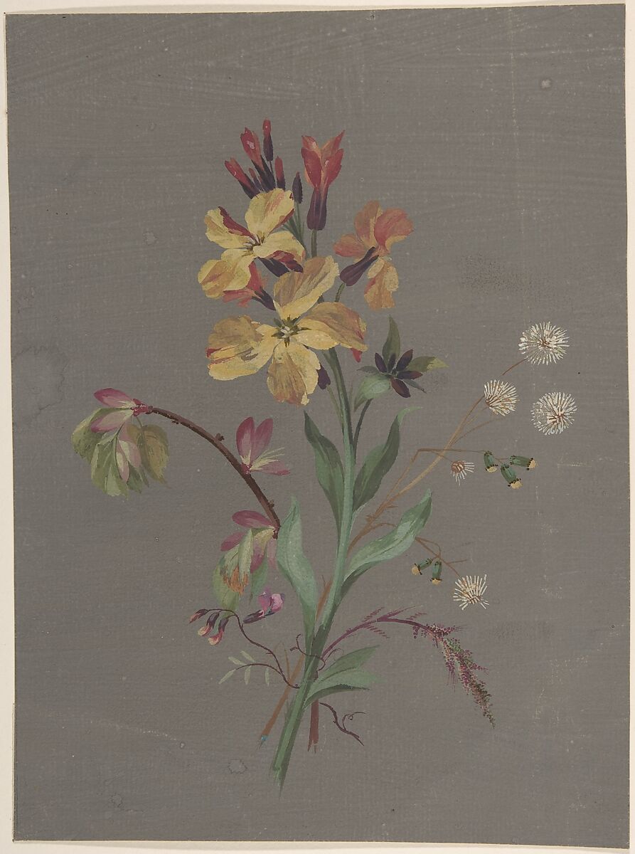 Floral Design, Antoine Berjon (French, Lyon 1754–1843 Lyon), Green, yellow, red, purple, brown, and white gouache 