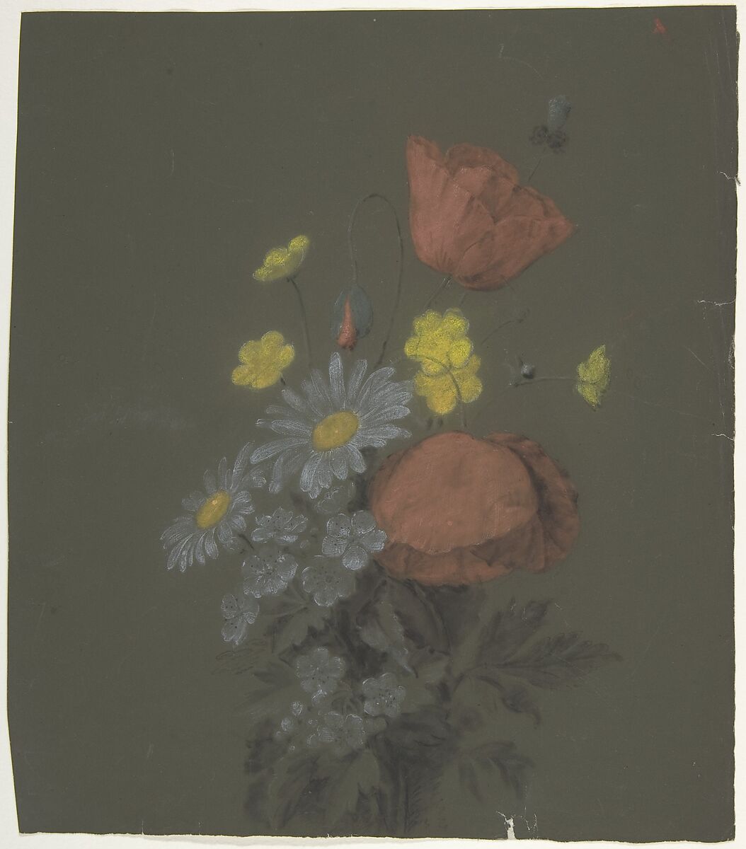 Floral Design, Antoine Berjon (French, Lyon 1754–1843 Lyon), Red, black, white, and yellow chalk 