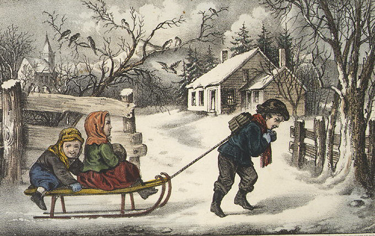 A Ride to School, Currier &amp; Ives (American, active New York, 1857–1907), Hand-colored lithograph 