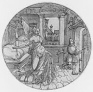 Joseph and Potiphar's Wife, Georg Pencz (German, Wroclaw ca. 1500–1550 Leipzig), Pen and gray ink, brush and gray wash