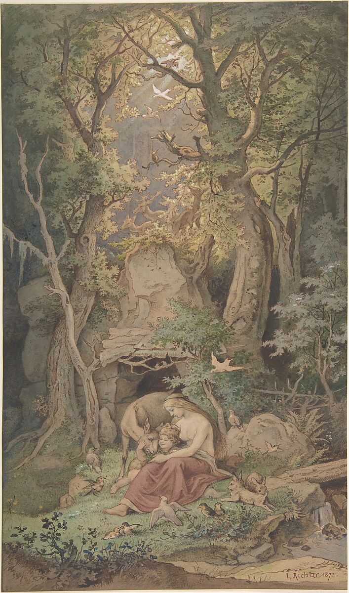 Genoveva, Adrian Ludwig Richter (German, Dresden 1803–1884 Dresden), Watercolor on paper 