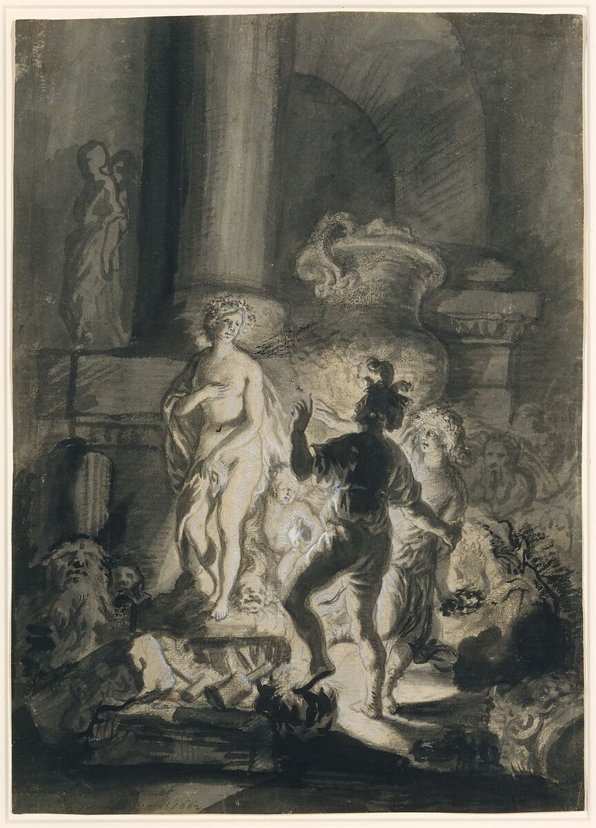 Pygmalion, Joachim von Sandrart (German, Frankfurt 1606–1688 Nuremberg), Brush and gray and black wash, heightened with white.