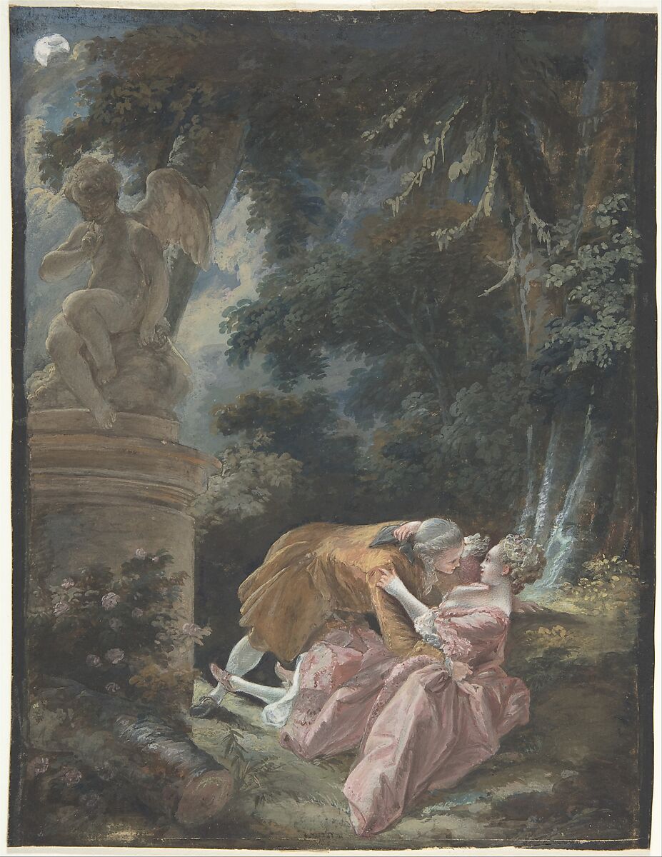 La Nuit (Night), Pierre Antoine Baudouin (French, Paris 1723–1769 Paris), Gouache on paper, pasted onto board 