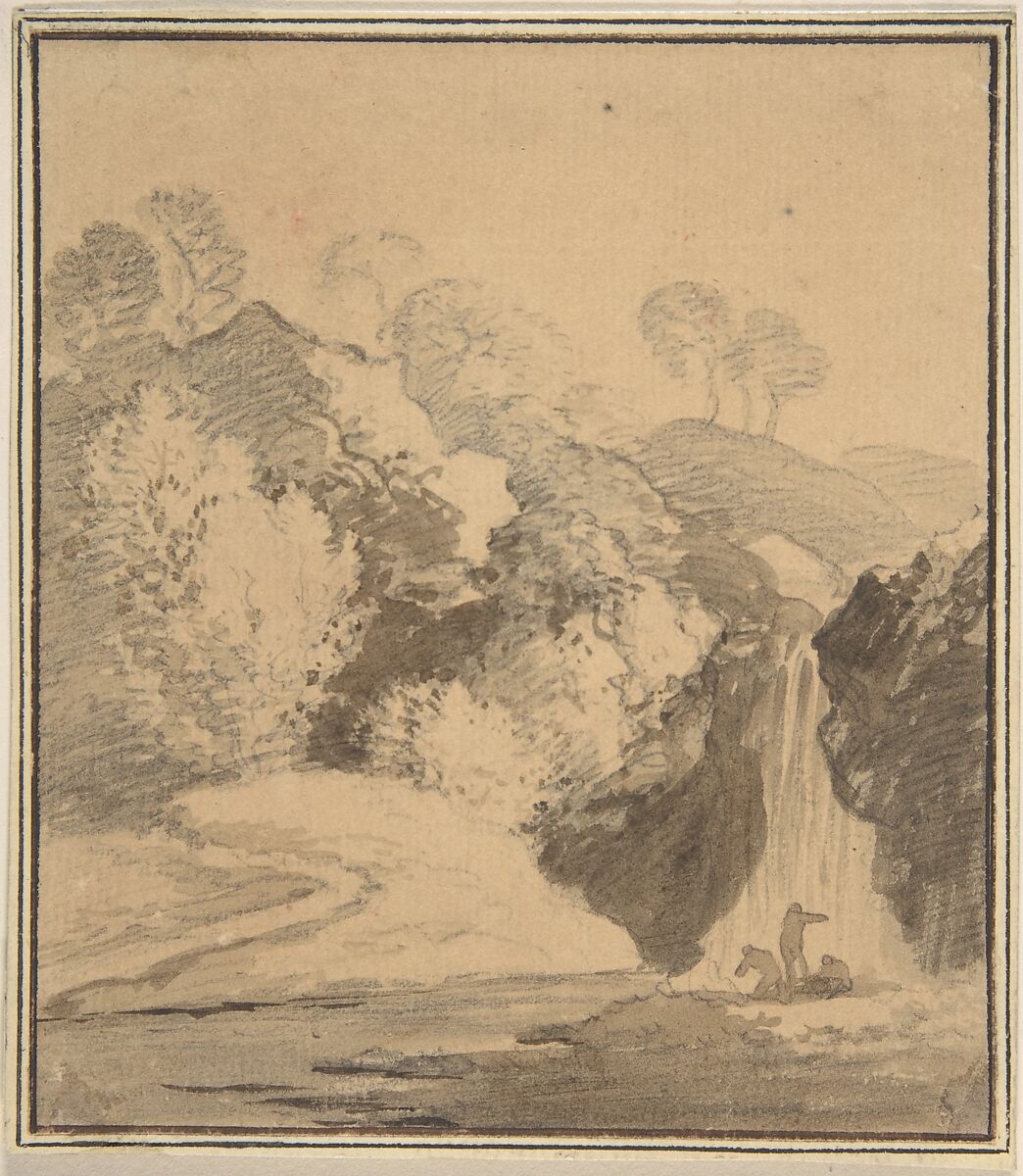 Cascade, Johann Georg Wagner (German, Meissen 1732–1767 Meissen), Black chalk and sepia 