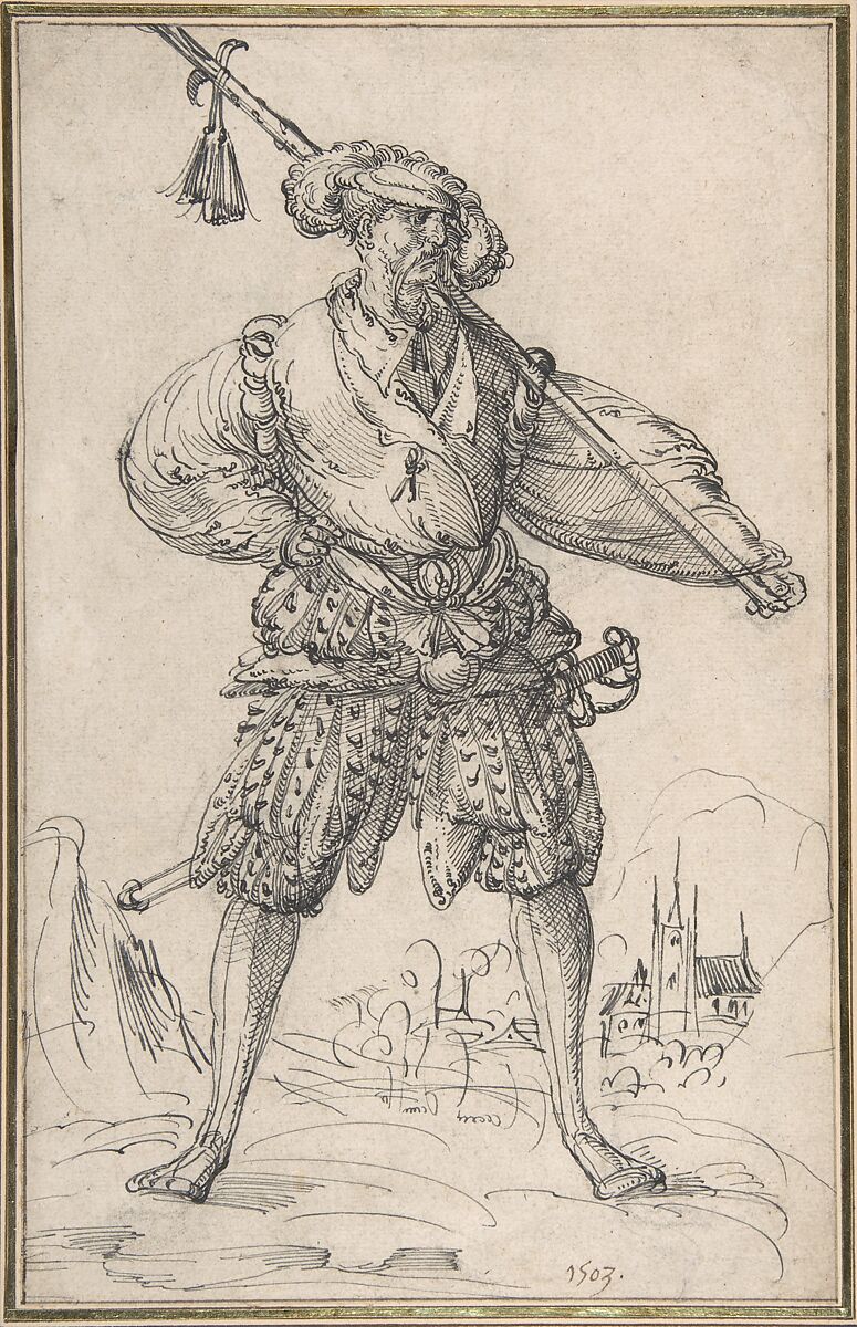 Standing Soldier, Circle of Jost Amman (Swiss, Zurich before 1539–1591 Nuremberg), Pen and black ink 