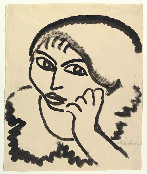 Head of a Woman (Konstantinowka), Alexej von Jawlensky (Russian, Torzhok 1864–1941 Wiesbaden), Black brush and ink 