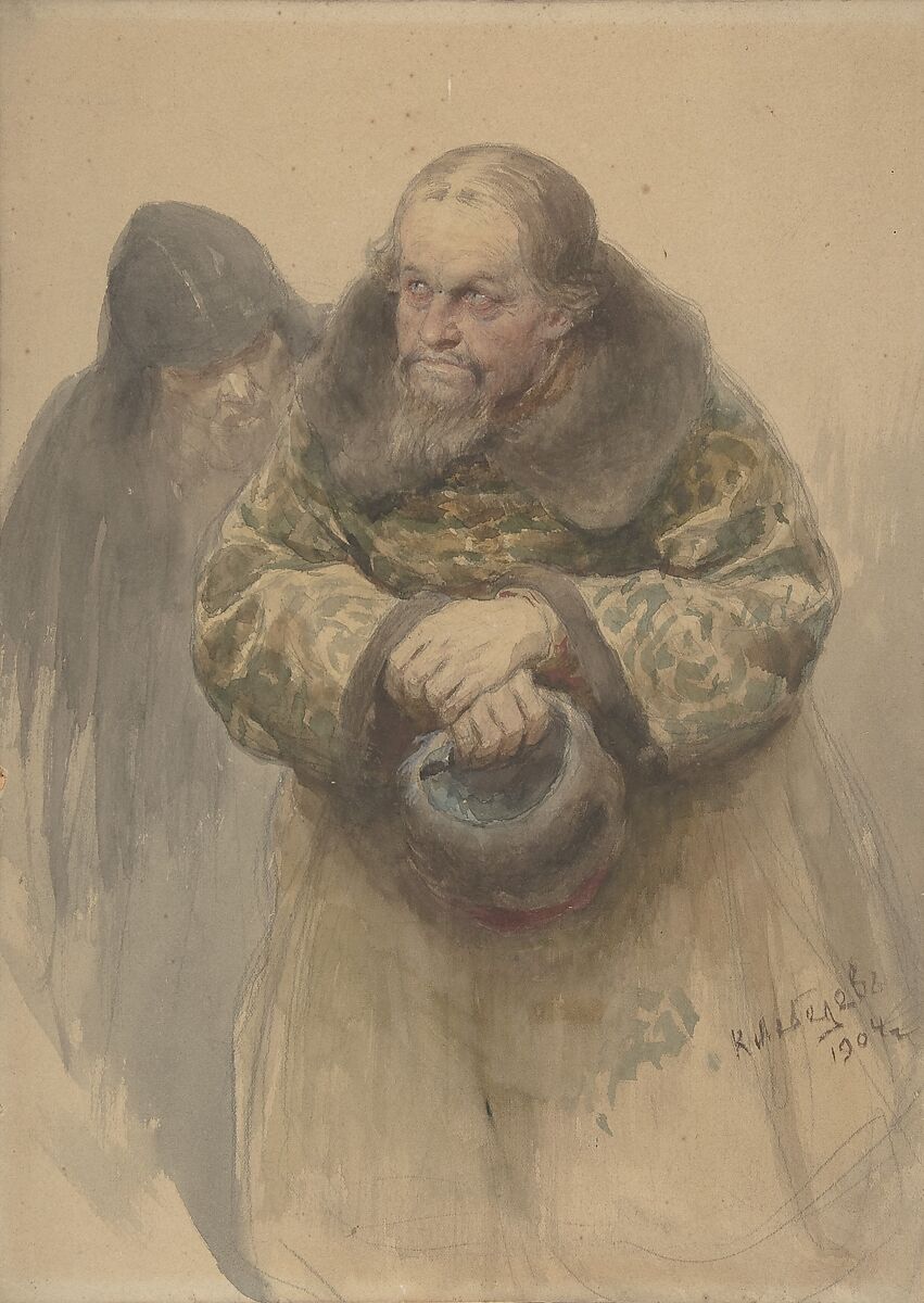 Two Russian Men, Klavdy Vasilyevich Lebedev (Russian, born 1852), Pencil and watercolor. 