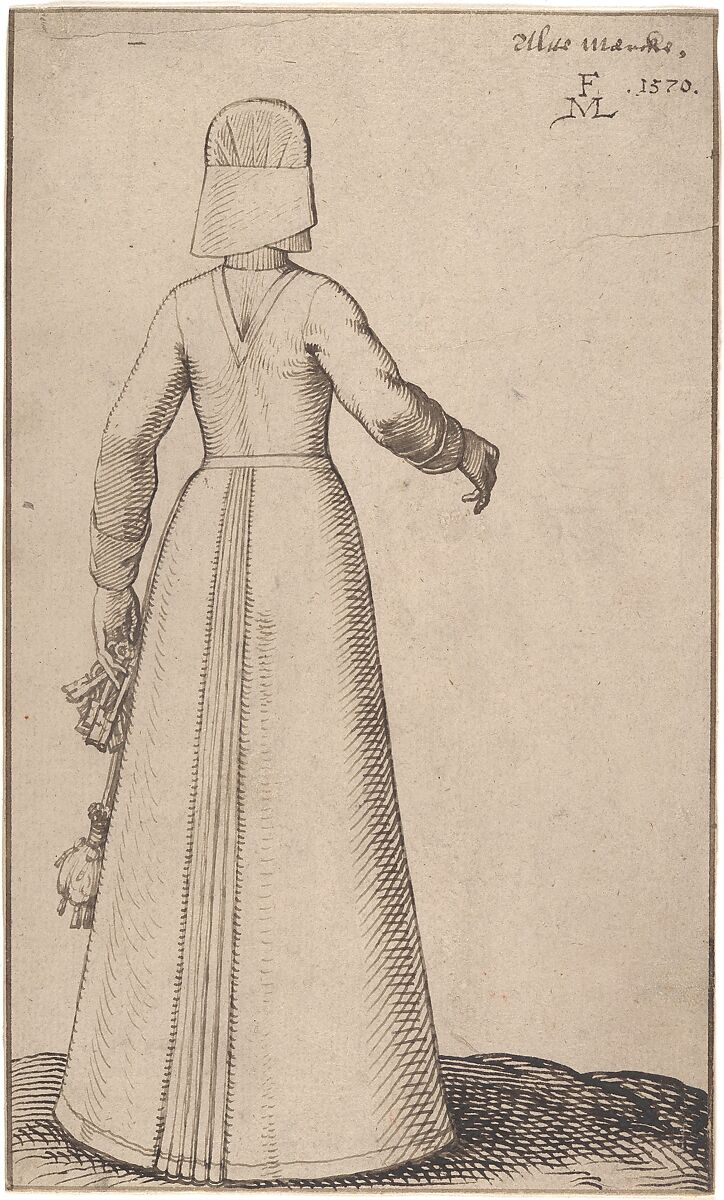 A Woman from Altmark, Melchior Lorck (Danish, Flensburg 1526–after 1588 Hamburg (?)), Pen and brown ink; framing lines in brown ink 