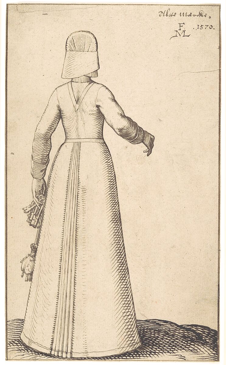 A Woman from Altmark, Melchior Lorck (Danish, Flensburg 1526–after 1588 Hamburg (?)), Pen and brown ink; framing lines in brown ink