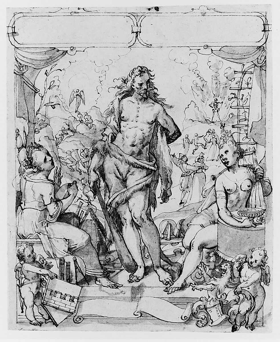 Study for a Stained-Glass Window, Christoph Murer (Swiss, Zurich 1558–1614 Winterthur), Pen and black ink, brush and gray wash; framing lines in pen and brown ink