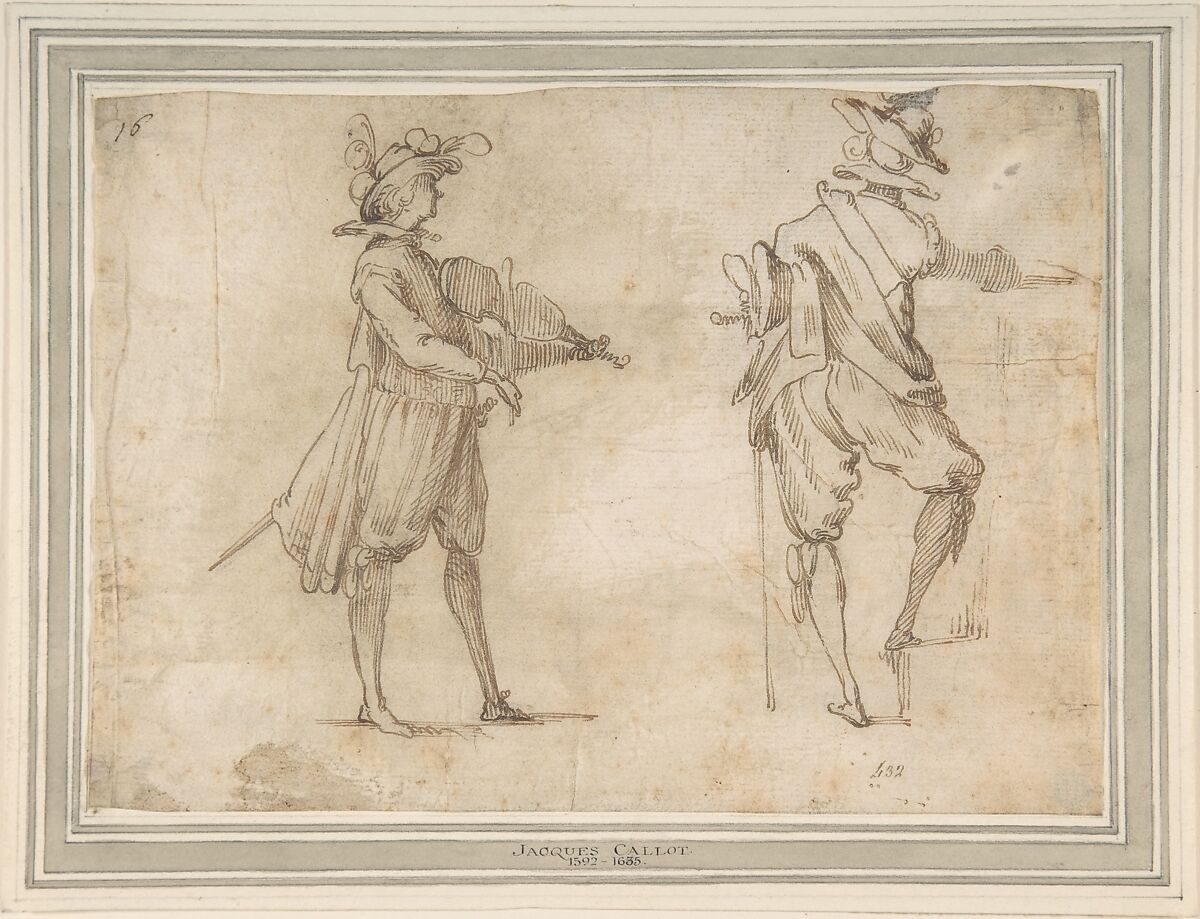 Study of Two Figures, Jacques Callot (French, Nancy 1592–1635 Nancy), Pen and brown ink 