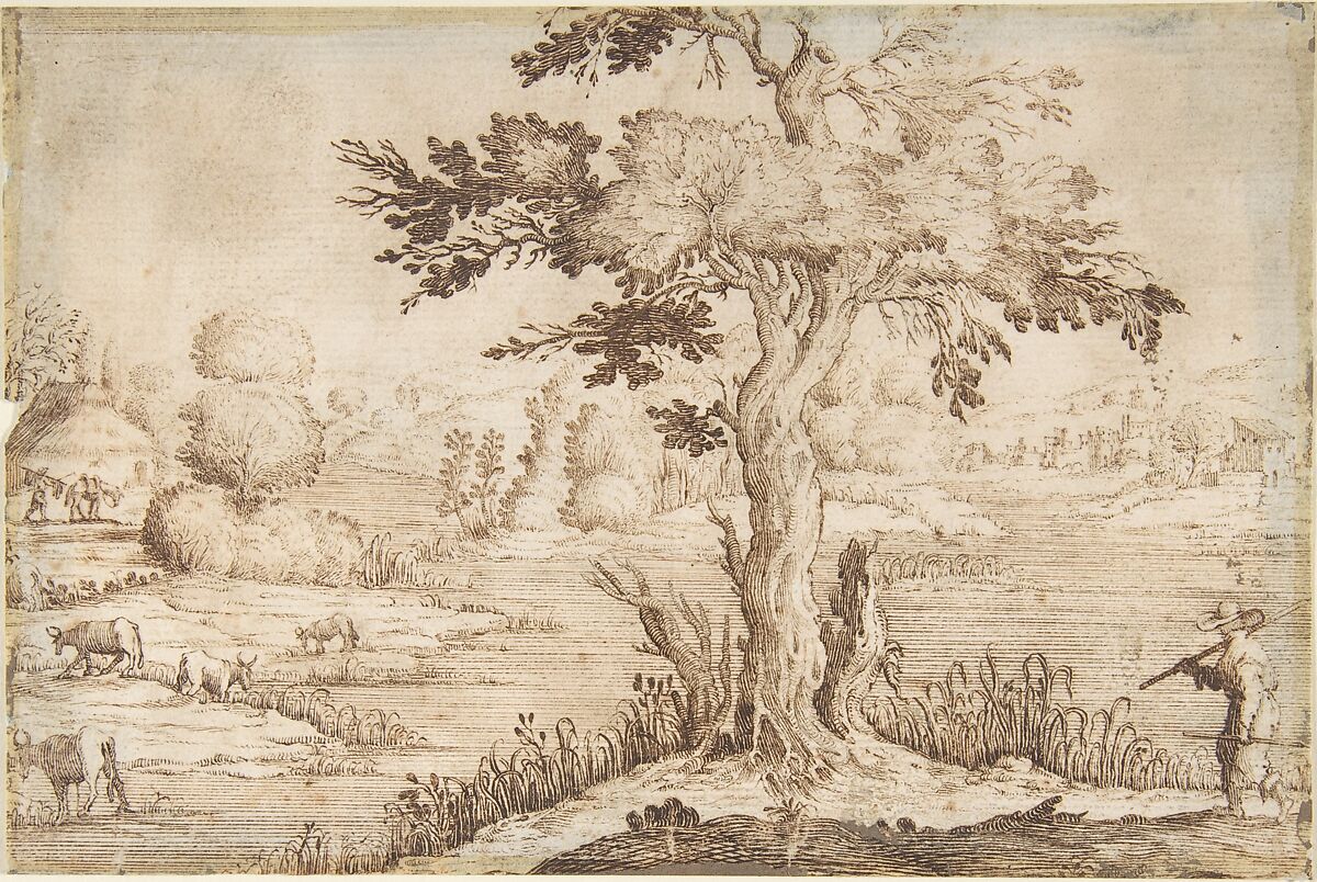 Shepherd in a Landscape, In the manner of Jacques Callot (French, Nancy 1592–1635 Nancy), Pen and brown ink 