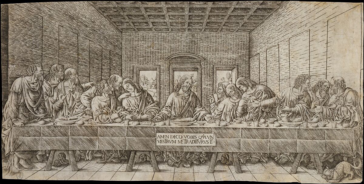 The Last Supper, with a Spaniel, Attributed to Giovanni Pietro da Birago (Italian, active ca. 1470–1513), Engraving 
