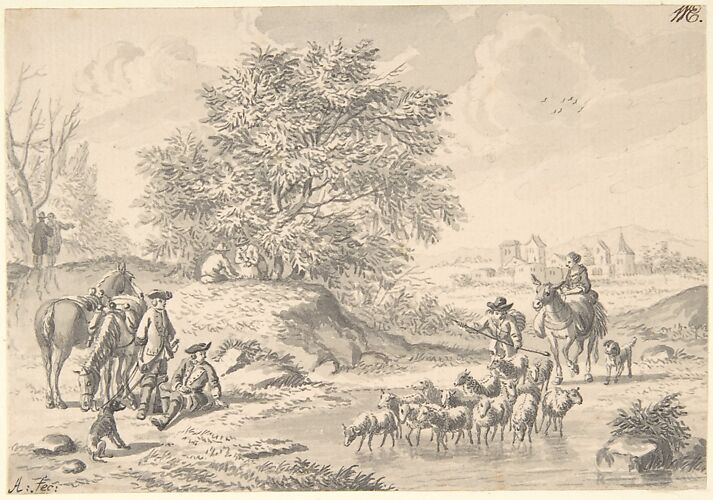 Landscape with Resting Cavaliers and a Shepherd with his Flock