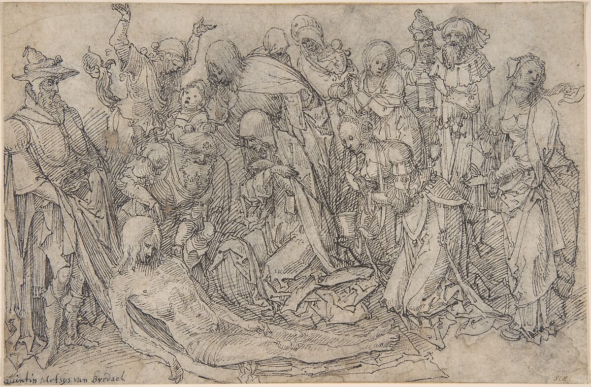 Adoration of the Shepherds, Joachim Beuckelaer (Netherlandish, Antwerp 1533–1575 Antwerp), pen and brown ink, gray wash on brown paper, squared in red chalk