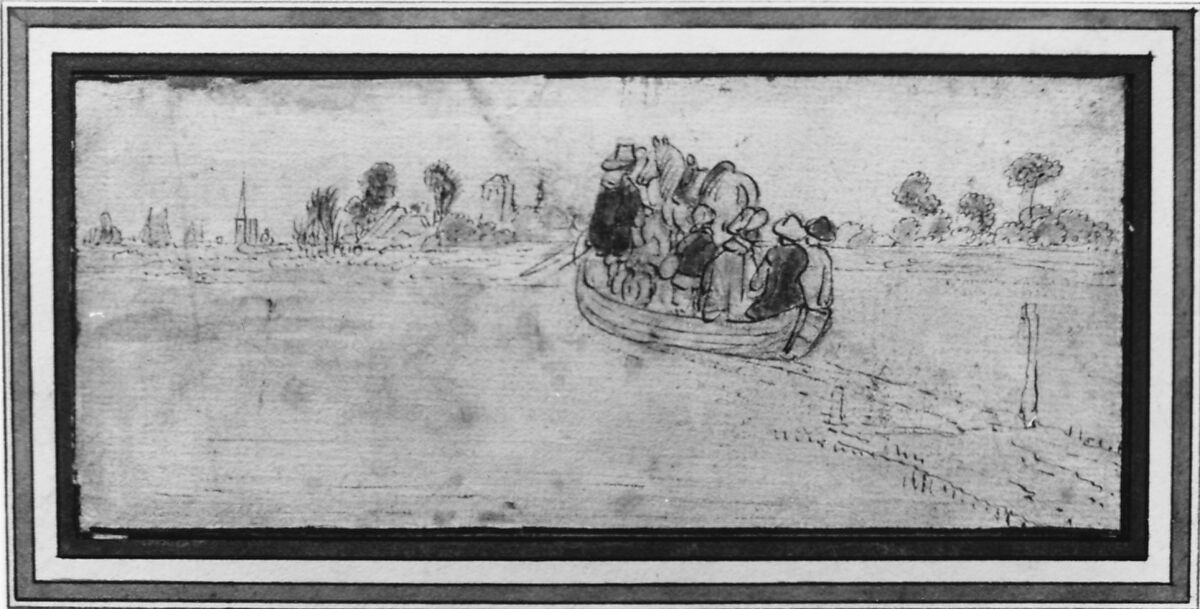 The Ferryboat, Follower of Hendrick Avercamp (Dutch, Amsterdam 1585–1634 Kampen), Pen and brown ink, with watercolor, over graphite; framing line in pen and brown ink