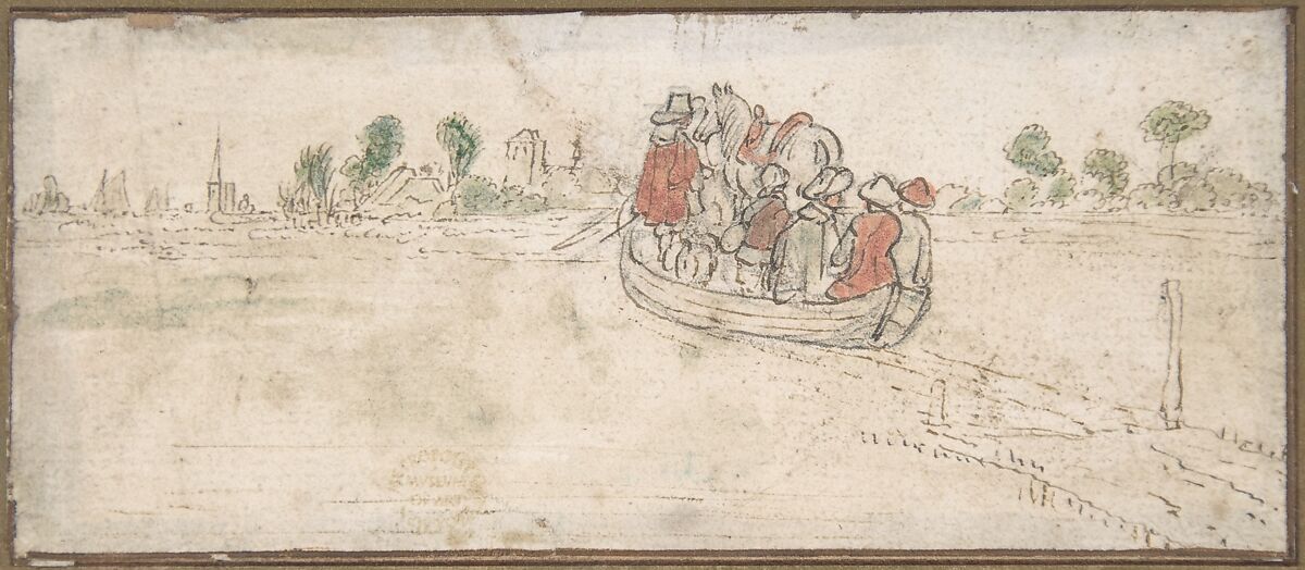 The Ferryboat, Follower of Hendrick Avercamp (Dutch, Amsterdam 1585–1634 Kampen), Pen and brown ink, with watercolor, over graphite; framing line in pen and brown ink 