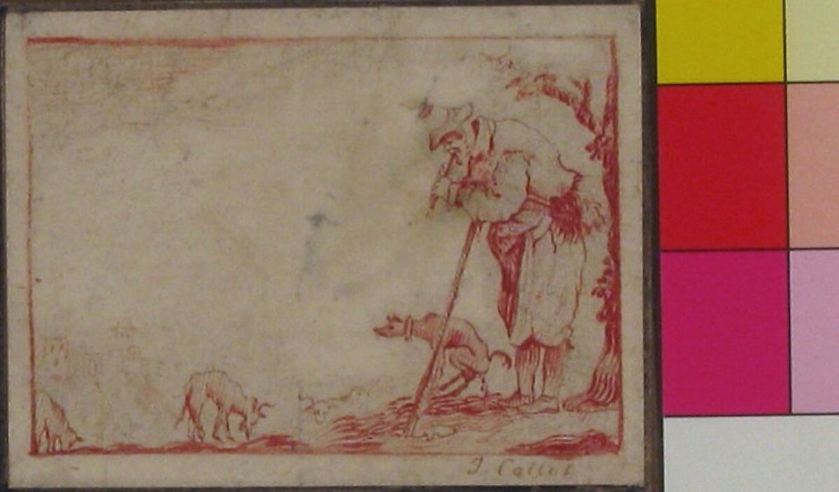 A Beggar Playing a Flute, After Jacques Callot (French, Nancy 1592–1635 Nancy), Pen and red ink, over graphite