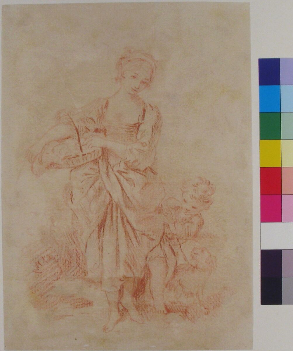 Young Girl with a Boy and a Dog, François Boucher (French, Paris 1703–1770 Paris), Red chalk.
