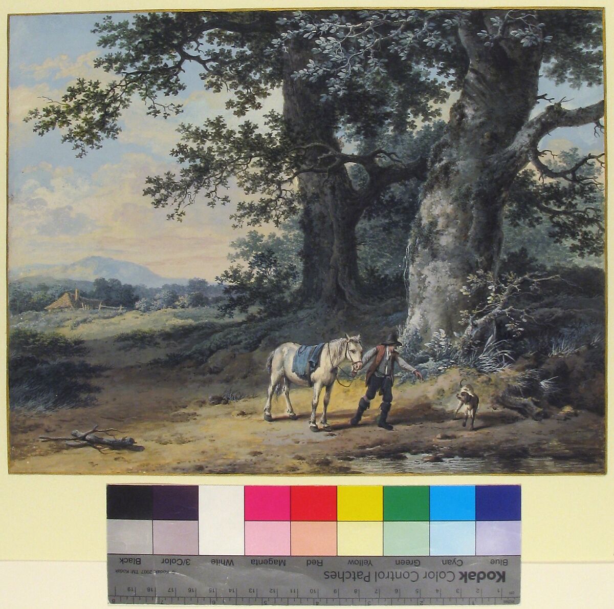 A Peasant Leading his Horse on the Outskirts of a Wood, Pieter Barbiers II (Dutch, Amsterdam 1749–1842 Amsterdam), Gouache, over graphite; framing line in gold