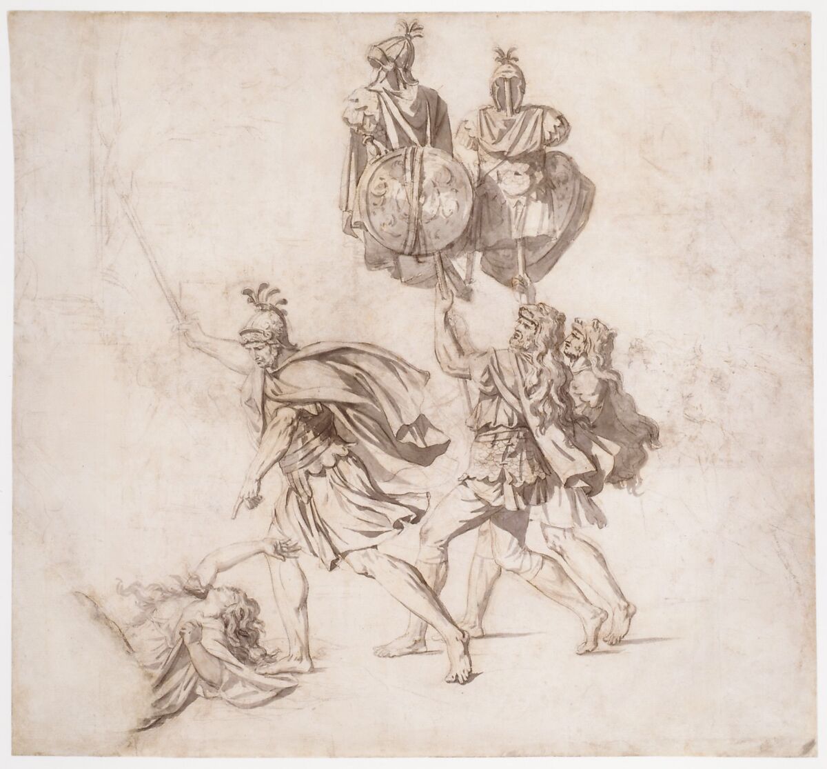 The Death of Camilla, Jacques Louis David (French, Paris 1748–1825 Brussels), Black chalk, brush and gray wash