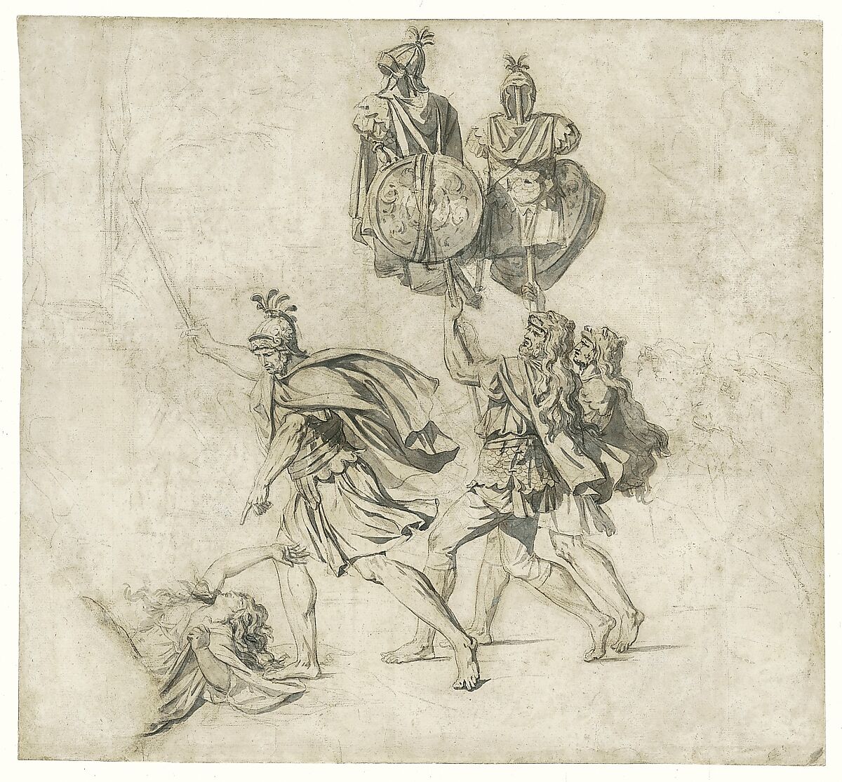 The Death of Camilla, Jacques Louis David (French, Paris 1748–1825 Brussels), Black chalk, brush and gray wash