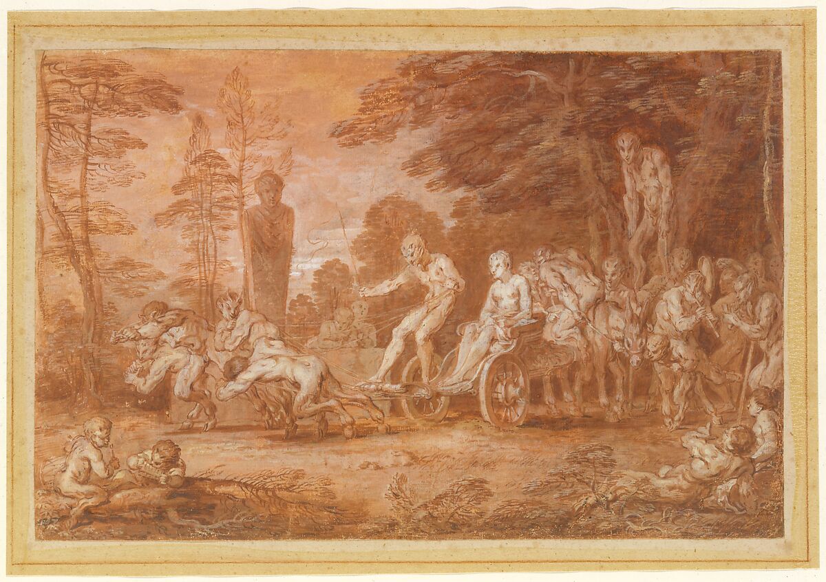 The Stalled Procession, Claude Gillot (French, Langres 1673–1722 Paris), Point of brush with gouache and red wash, over pen and black ink