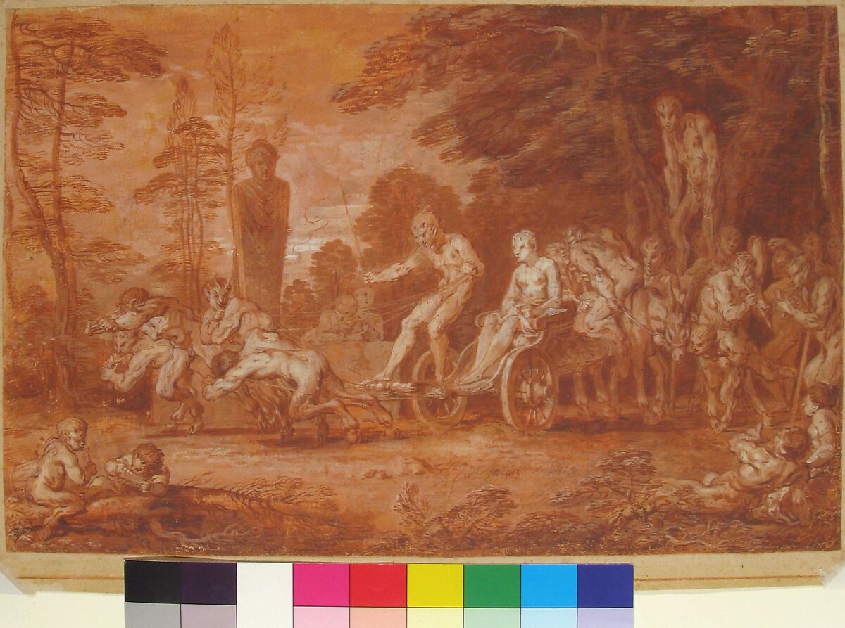 The Stalled Procession, Claude Gillot (French, Langres 1673–1722 Paris), Point of brush with gouache and red wash, over pen and black ink