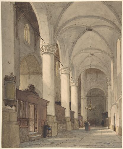 Vaulted Side Aisle of a Church, with Figures