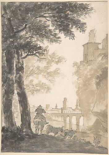 Landscape with a Mounted Herdsman and Cows, a City in the Background